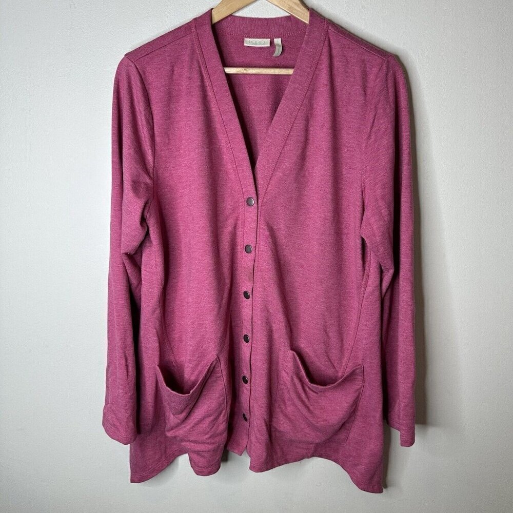 Logo by Lori Goldstein Cardigan Women’s Large Pink Pockets Snap Up